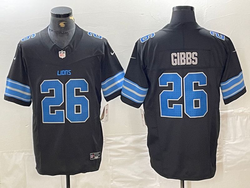 Men Detroit Lions 26 Jahmyr Gibbs Black Three generations 2024 Nike Vapor F.U.S.E. Limited NFL Jersey